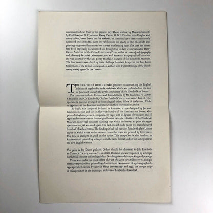 Typefoundries in the Netherlands | Charles Enschedé | Prospectus leaflet, 1978