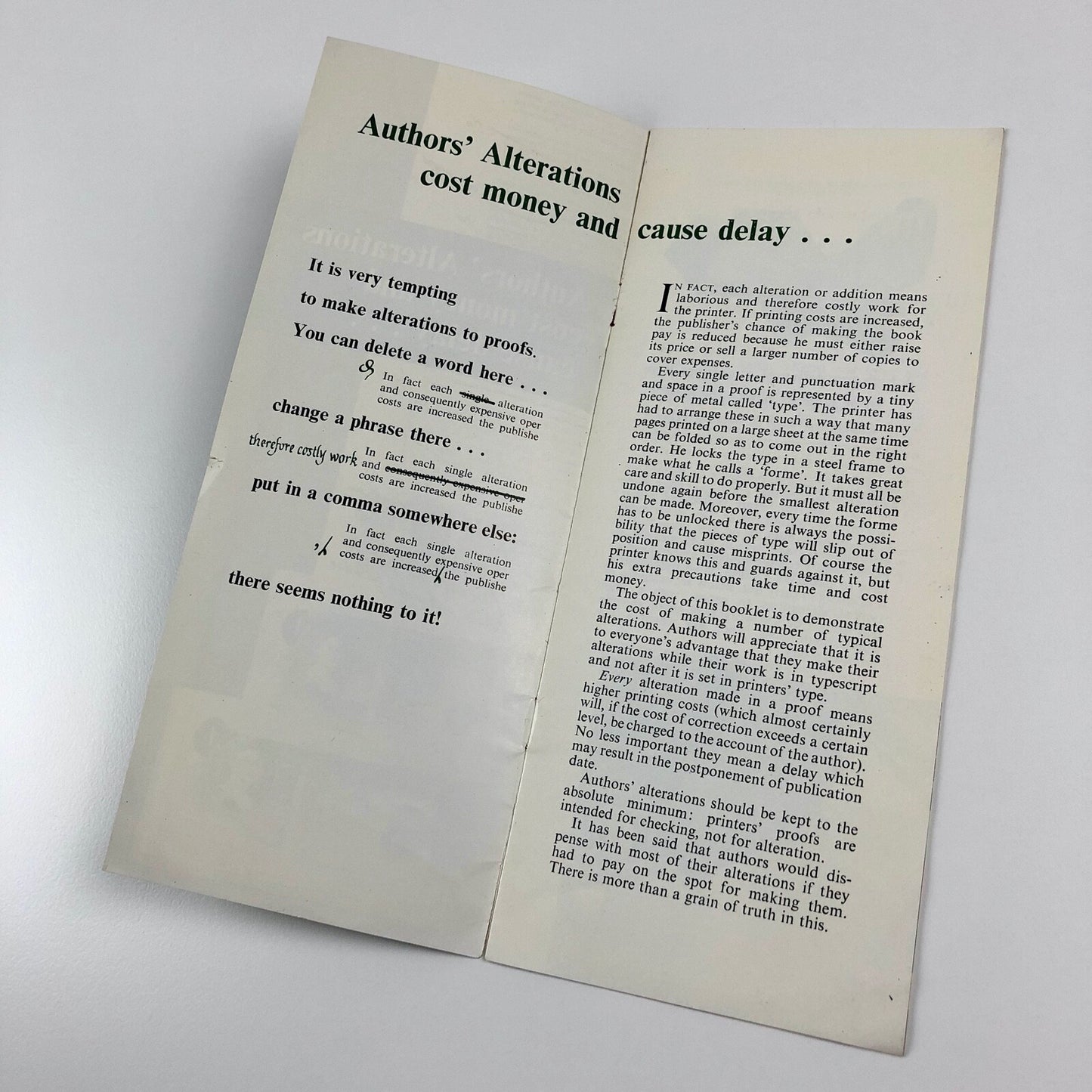 Authors’ Alterations cost money and cause delay... | Federation of Master Printers leaflet | Undated, probably 1960s