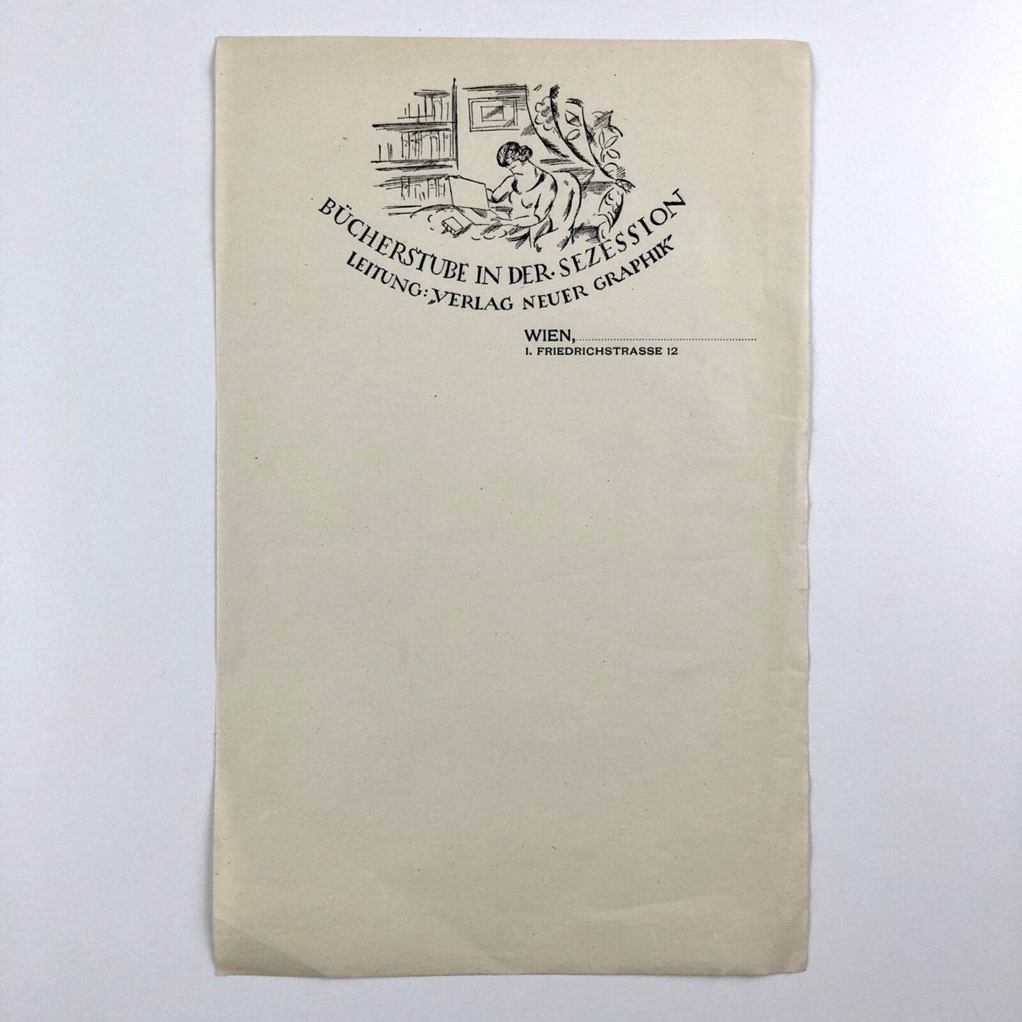 One sheet of stationery for Bücherstube in Der Sezession. Leitung: Verlag Neuer