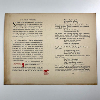 Lanston Monotype Machine Company, Philadelphia | Perpetua type specimen sheet | Eric Gill | Monotype Corporation, 1946