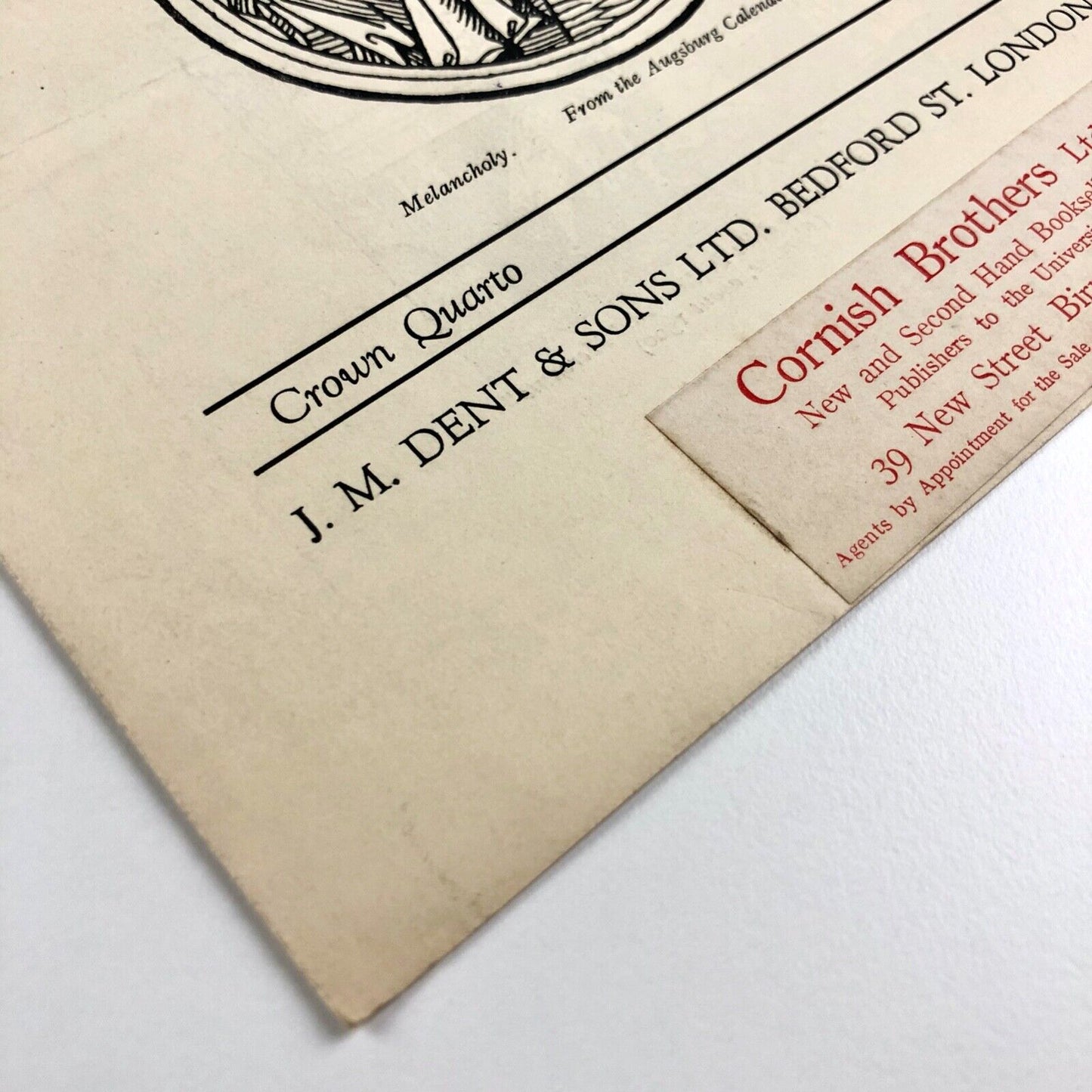 Prospectus for A History of Wood-Engraving by Douglas Percy Bliss | J.M. Dent & Sons Ltd, c .1928? | Cornish Brothers booksellers stamp