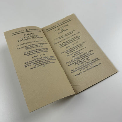 Leaflet for The Rainbow Press | The first 10 publications 1970-1977 | The John Robert Press | includes Ted Hughes, Sylvia Plath