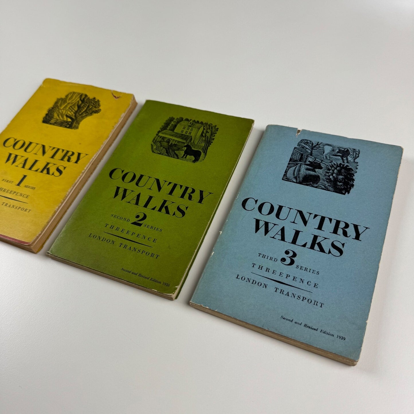 Country Walks London Transport (3 vols) by Charles White. Eric Ravilious woodcuts Vol 1 (1936); Vol 2 (second and revised edition 1938, first published 1936); Vol 3 (second and revised edition 1939, first published 1937)