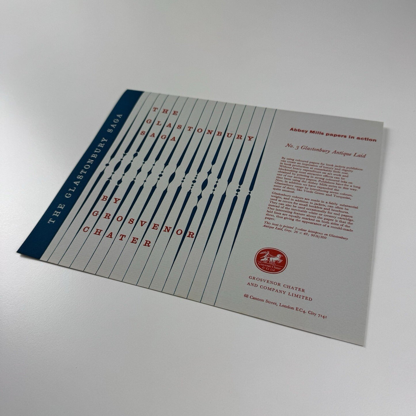 Paper sample – bookjacket – No 3 Glastonbury Antique Grosvenor Chater | Abbey Mills