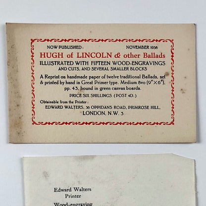 Four pieces of printed ephemera relating to Edward Walters | Fleece Press, c.1930s