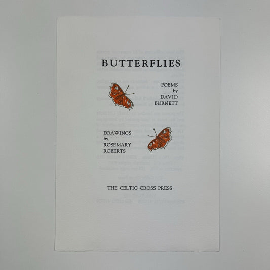 Prospectus leaflet – Butterflies: poems by David Burnett, drawings by Rosemary Roberts | Celtic Cross Press