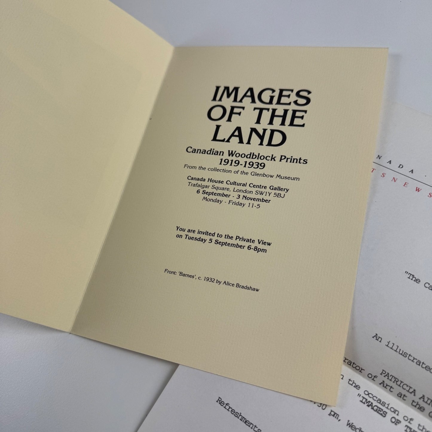 Private view invite Images of the Land Canadian Woodblock Prints Glenbow Museum