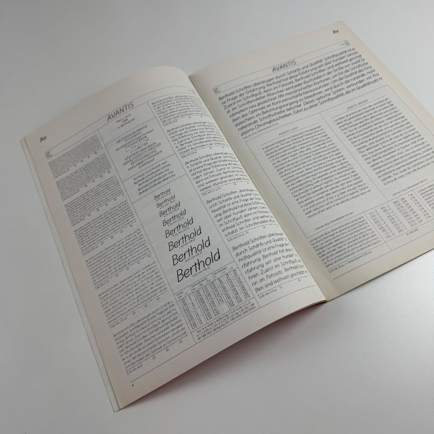Type specimen booklet for Avantis | Berthold Types 176, undated