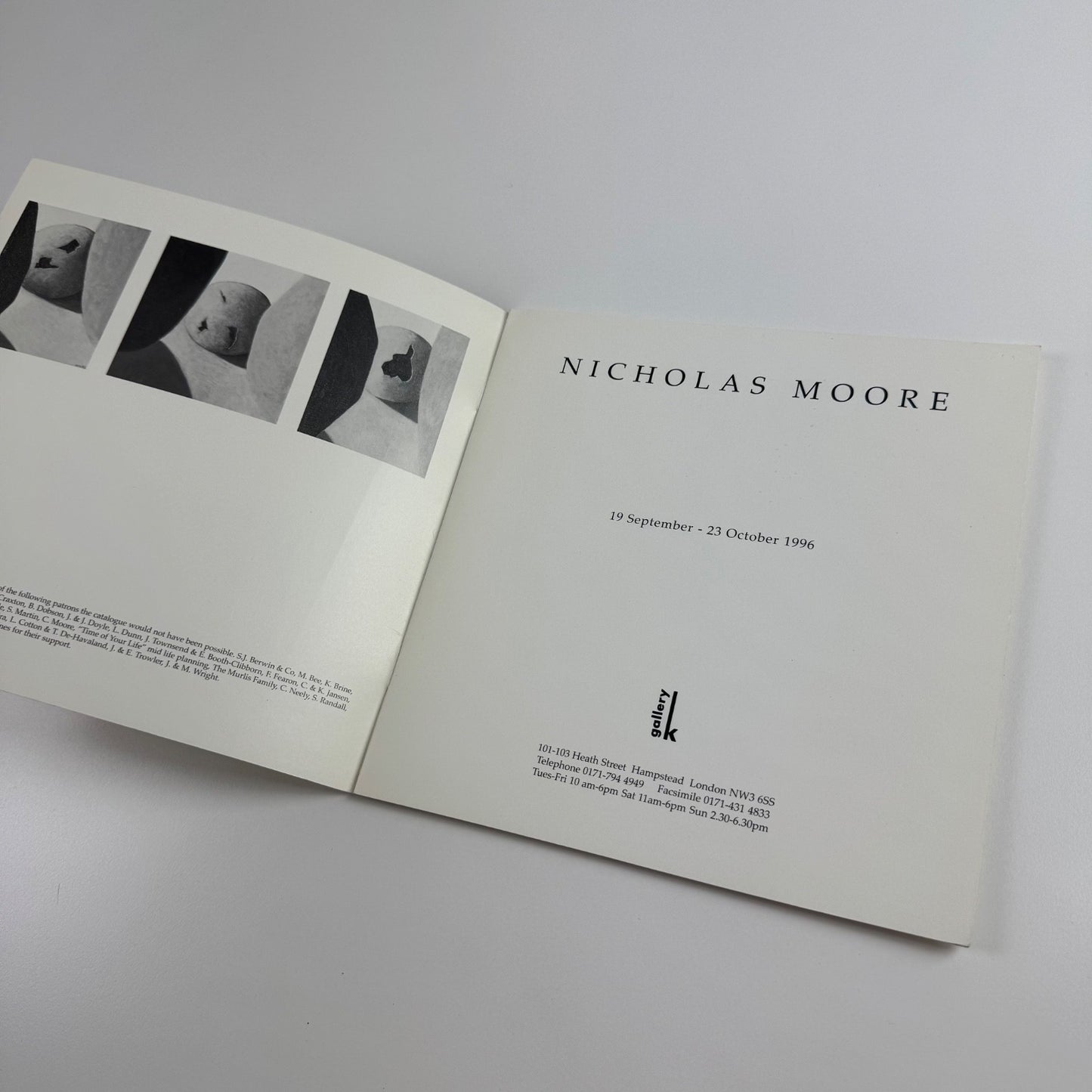 Nicholas Moore | Gallery K, London, 1996
