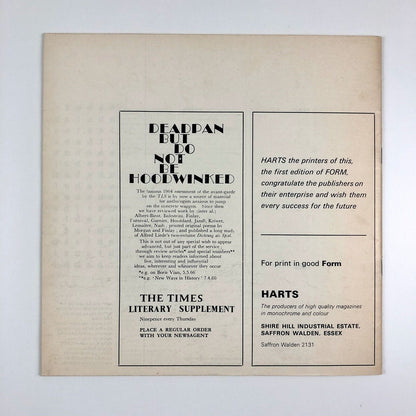 Form No. 1, summer 1966, Philip Steadman, Stephen Bann, Mike Weaver eds.