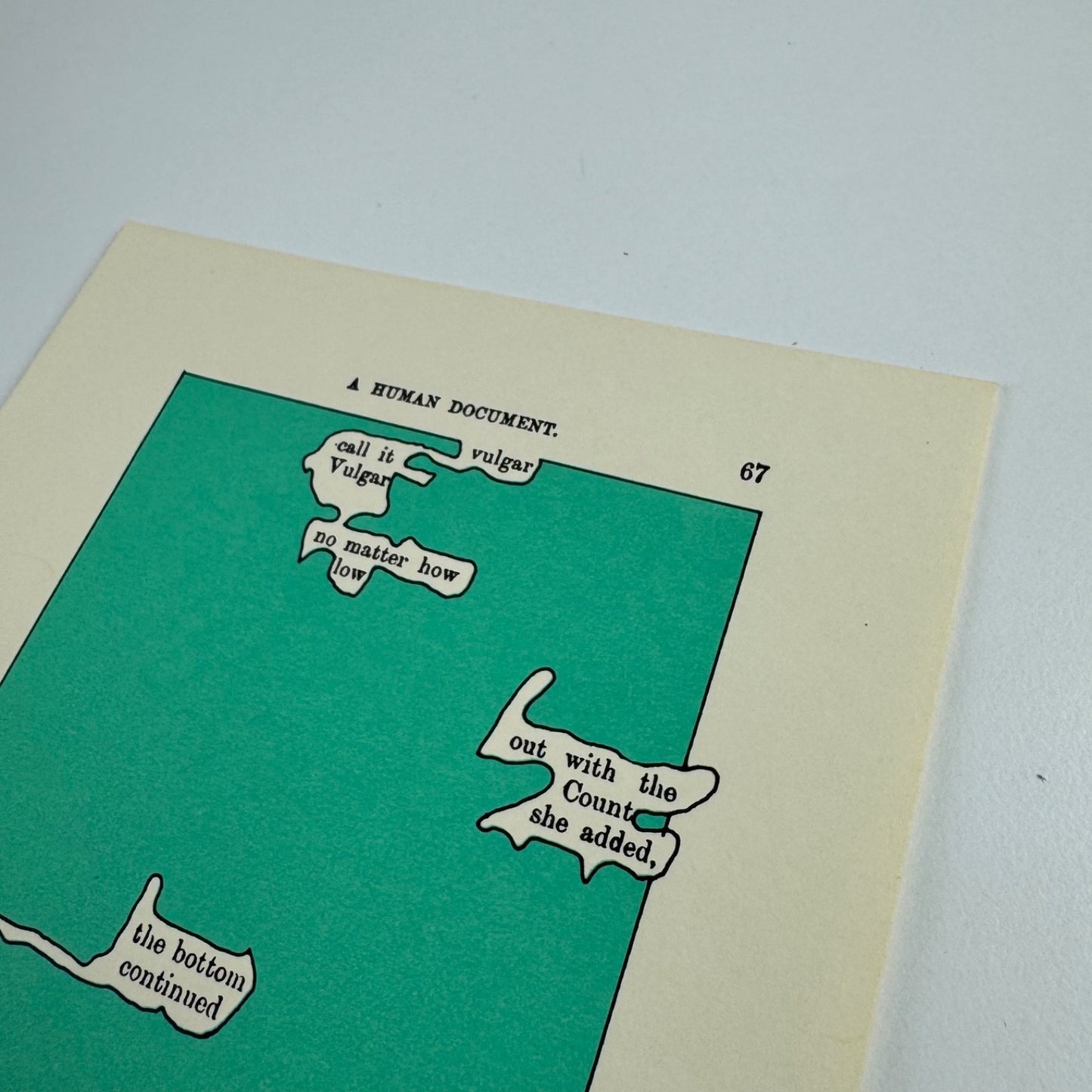 A Humument page 67 'vulgar call it vulgar' by Tom Phillips | The Tetrad Press, 1970