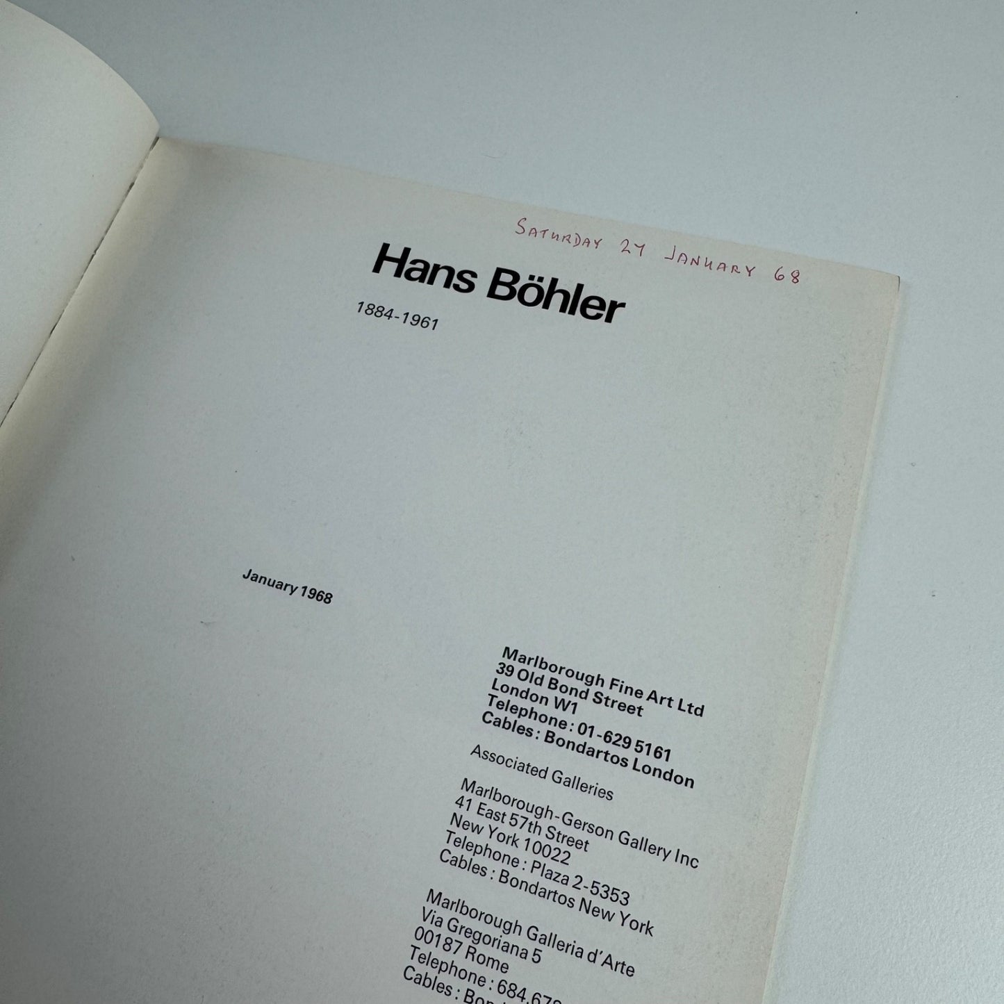 Hans Böhler | Marlborough Fine Art, 1968 catalogue design by Gordon House