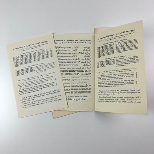 3 x Monotype type specimen leaflets | Student guides to typography