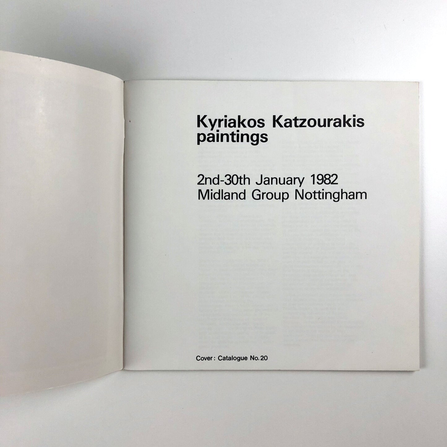 Kyriakos Katzourakis – Paintings | Midland Group Gallery, Nottingham 1982 catalogue