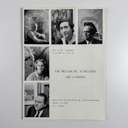 Leaflet Vijk Belgische Schilders uit Londen (Five Belgium painters) Maurice Jadot, Lucette Heseux, J. Kervyn de Meerendré, Marcelle van Caillie | Mesens 1961