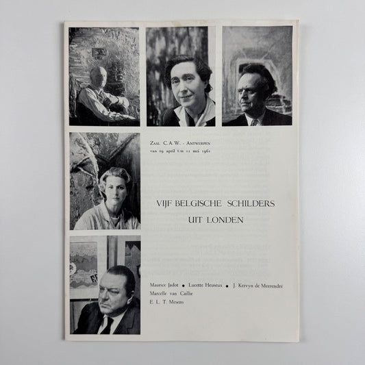 Leaflet Vijk Belgische Schilders uit Londen (Five Belgium painters) Maurice Jadot, Lucette Heseux, J. Kervyn de Meerendré, Marcelle van Caillie | Mesens 1961