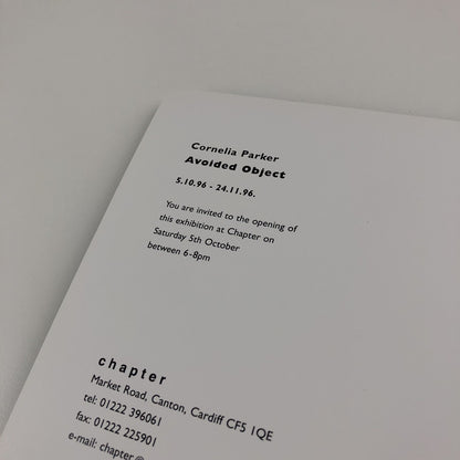 Cornelia Parker. Avoided Object | Private view invitation | Chapter Cardiff 1996