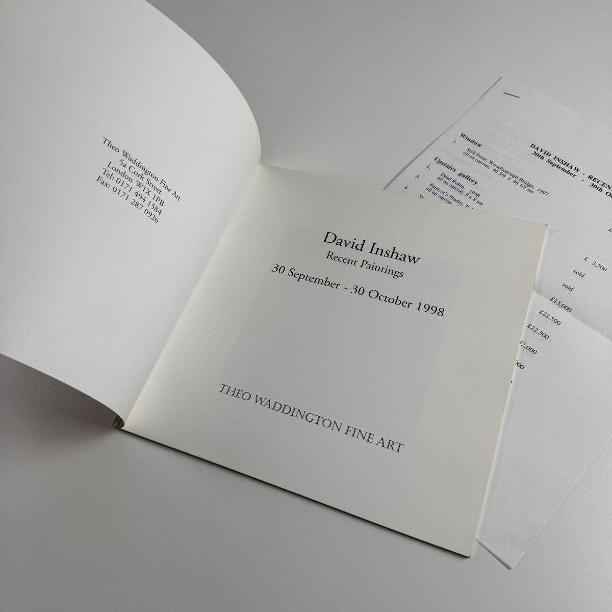 David Inshaw Recent Paintings | Theo Waddington Fine Art, 1998 + price list