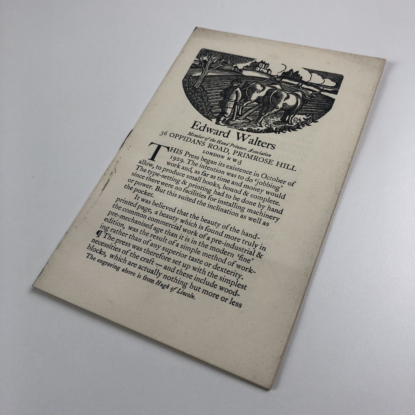 Edward Walters – Member of the Hand Printers Association | Promotional leaflet | Undated, 1930s?