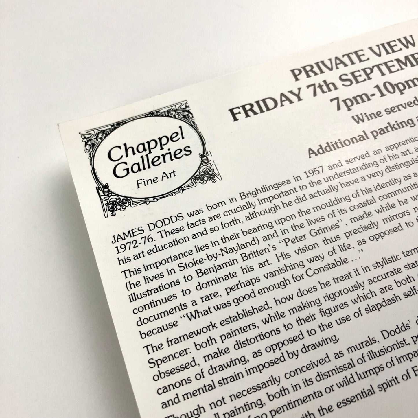 Recent Paintings by James Dodds Chappel Galleries | Private view invitation 1990