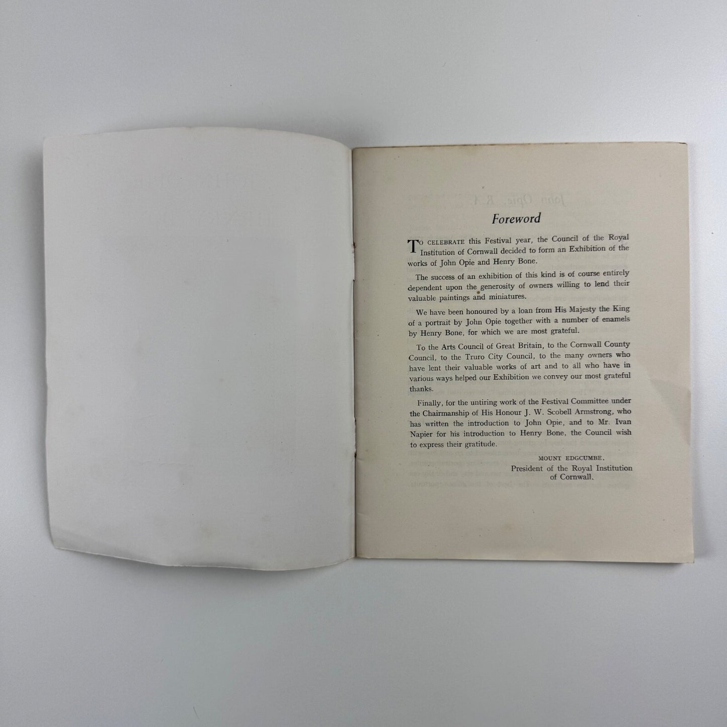 John Opie and Henry Bone. An exhibition of paintings and miniatures. Organised by the Royal Institution of Cornwall, with the Arts Council in 1951