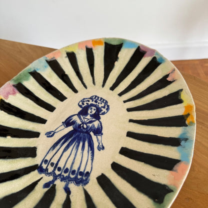 Francesca Kaye medium ceramic plate female figure folk art style signed