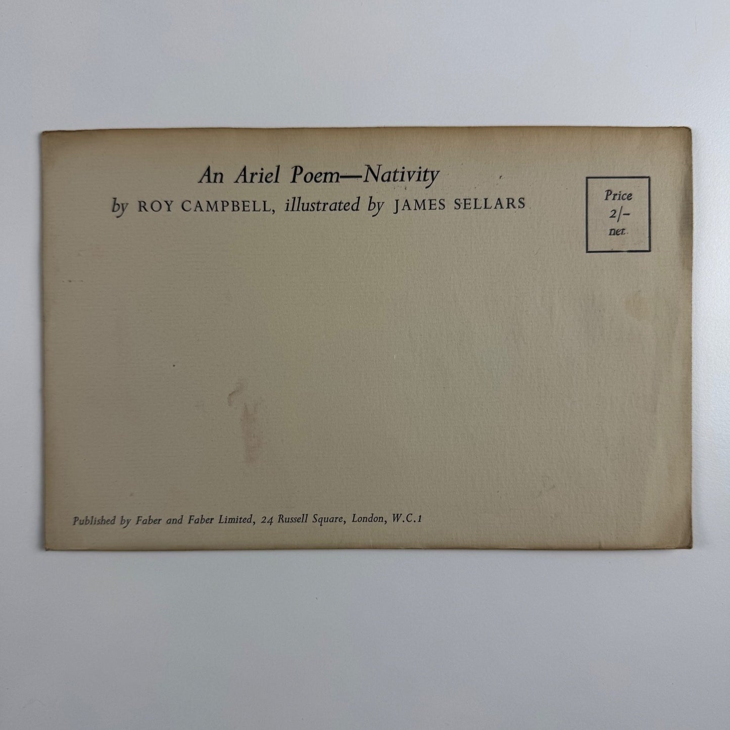 An Ariel Poem - Nativity by Roy Campbell illustrated by James Sellars, Faber & Faber 1954 unopened envelope