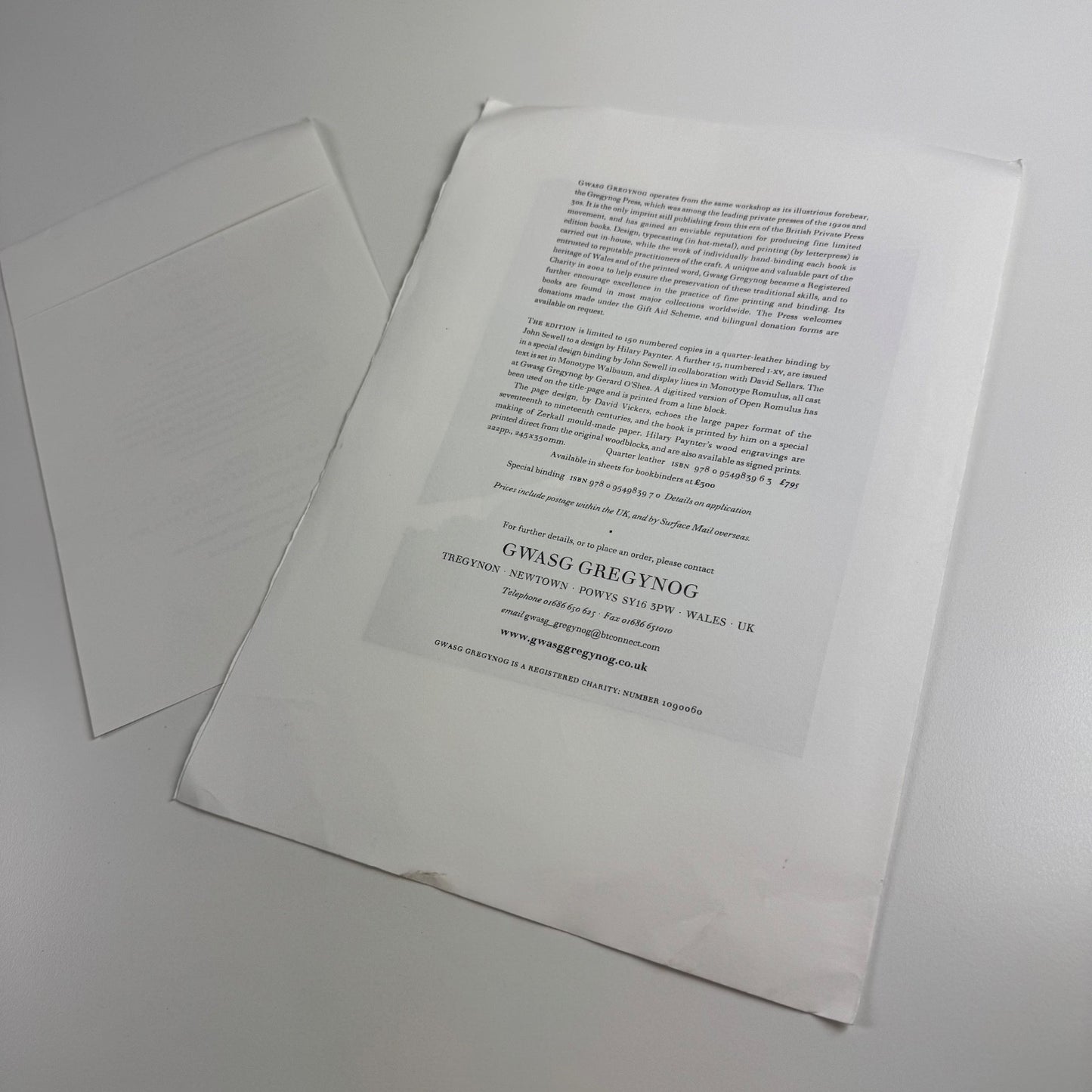 Prospectus for The Romantics in Wales edited by Glyn Tegai Hughes, wood engravings by Hilary Paynter Gregynog 2009
