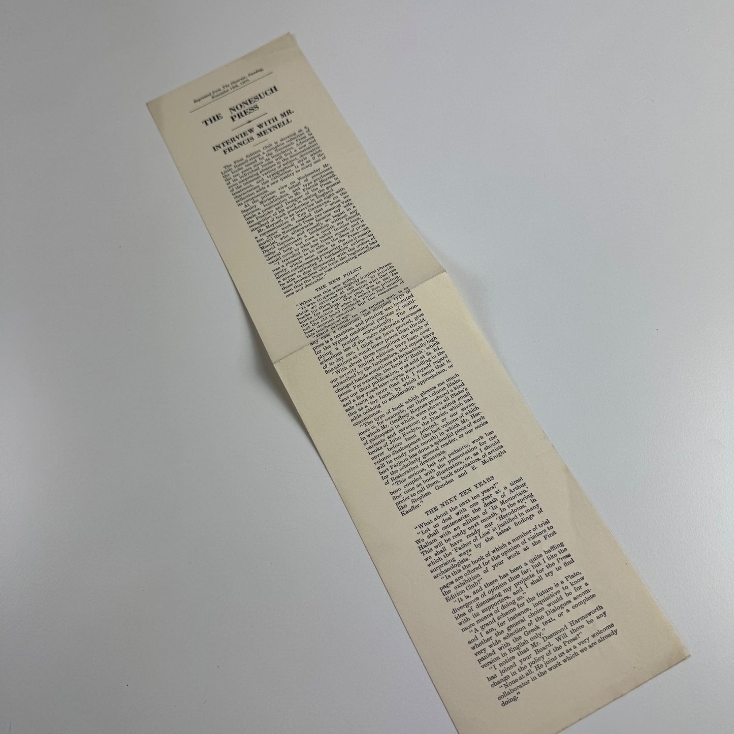 The Nonesuch Press interview with Mr Francis Meynell The Observer 1933