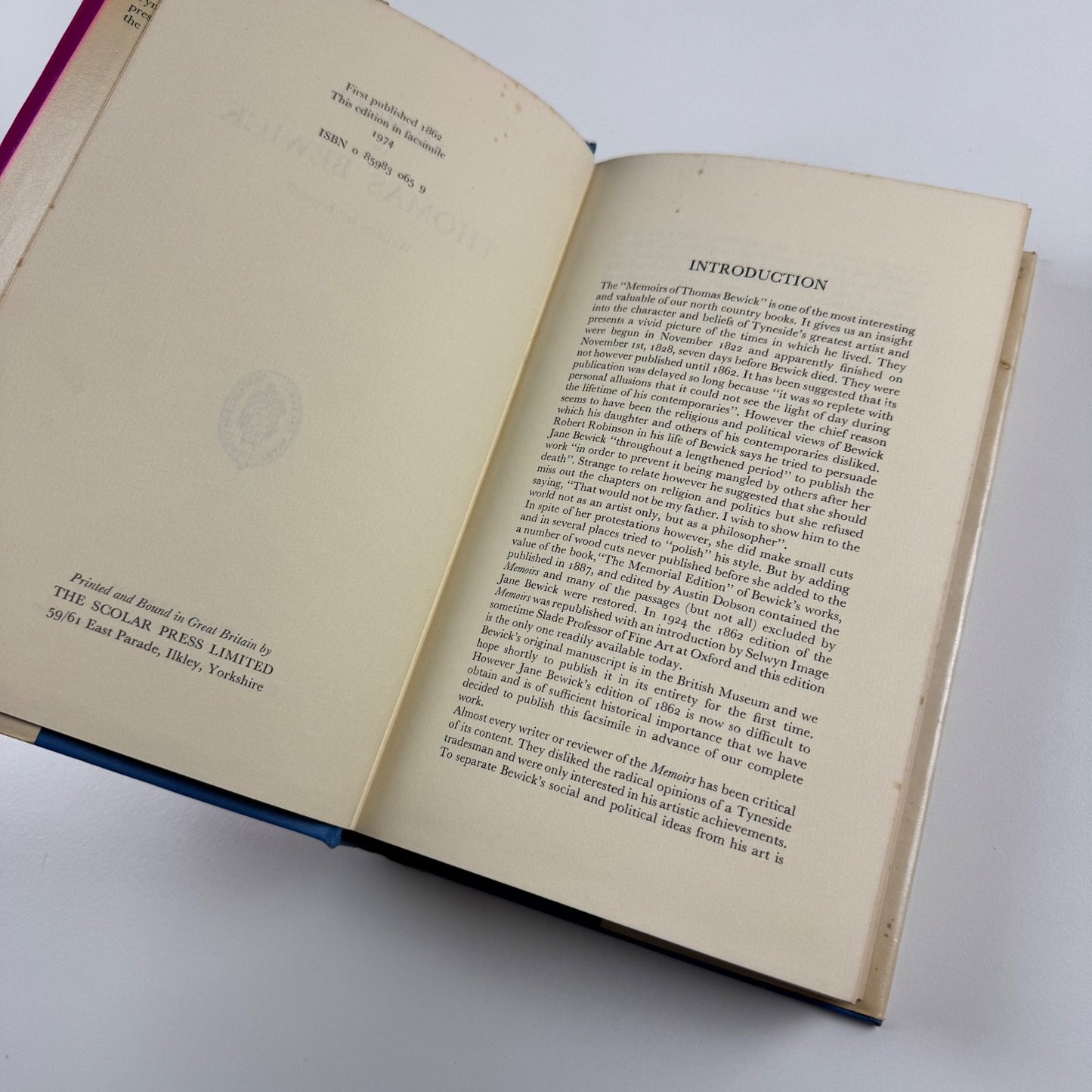 Memoir of Thomas Bewick The Scholar Press, 1974 facsimile edition