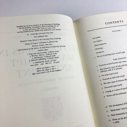 Stanley Morison, Selected Essays on Letter-forms in Manuscript and Print by Stanley Morison | Vols I & II | Ed. David McKitterick