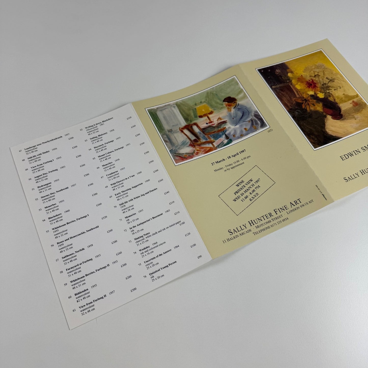 Folding card/catalogue Edwin Smith | Sally Hunter Fine Art, 1997