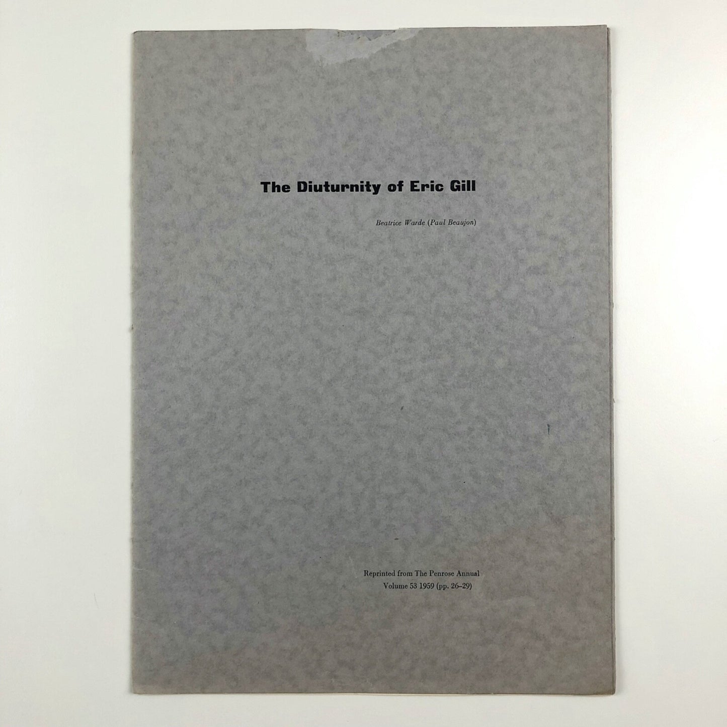 The Diuternity of Eric Gill | Paul Beaujon / Beatrice Warde offprint | Penrose Annual