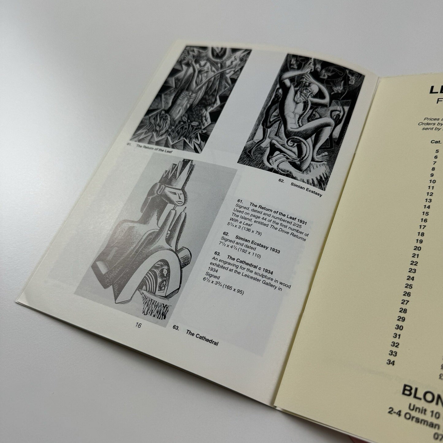 Leon Underwood. Wood engravings and linoprints | Blond Fine Art catalogue, 1992