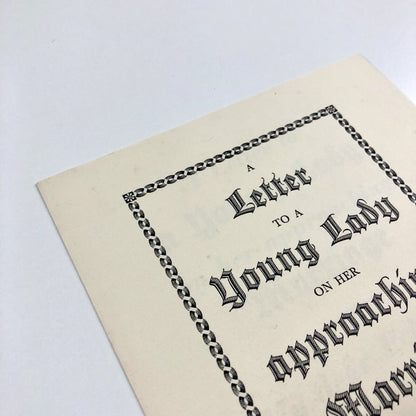 Prospectus A Letter for a Young Lady on Her Approaching Marriage by Ambrose Hoopington | Nonesuch Press, 1934