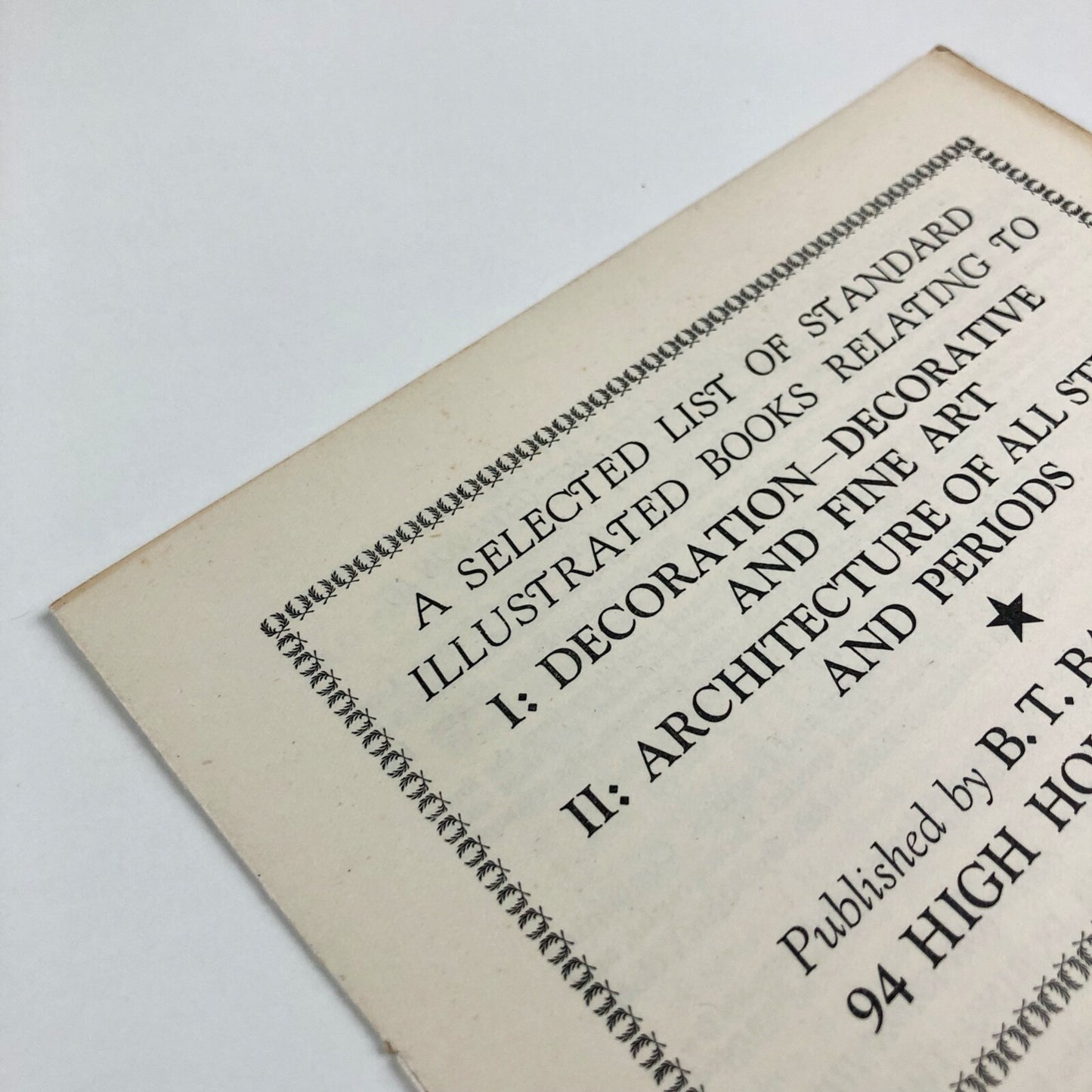 B. T. Batsford – List of books on Decoration, and Architecture | Undated c.1930s?