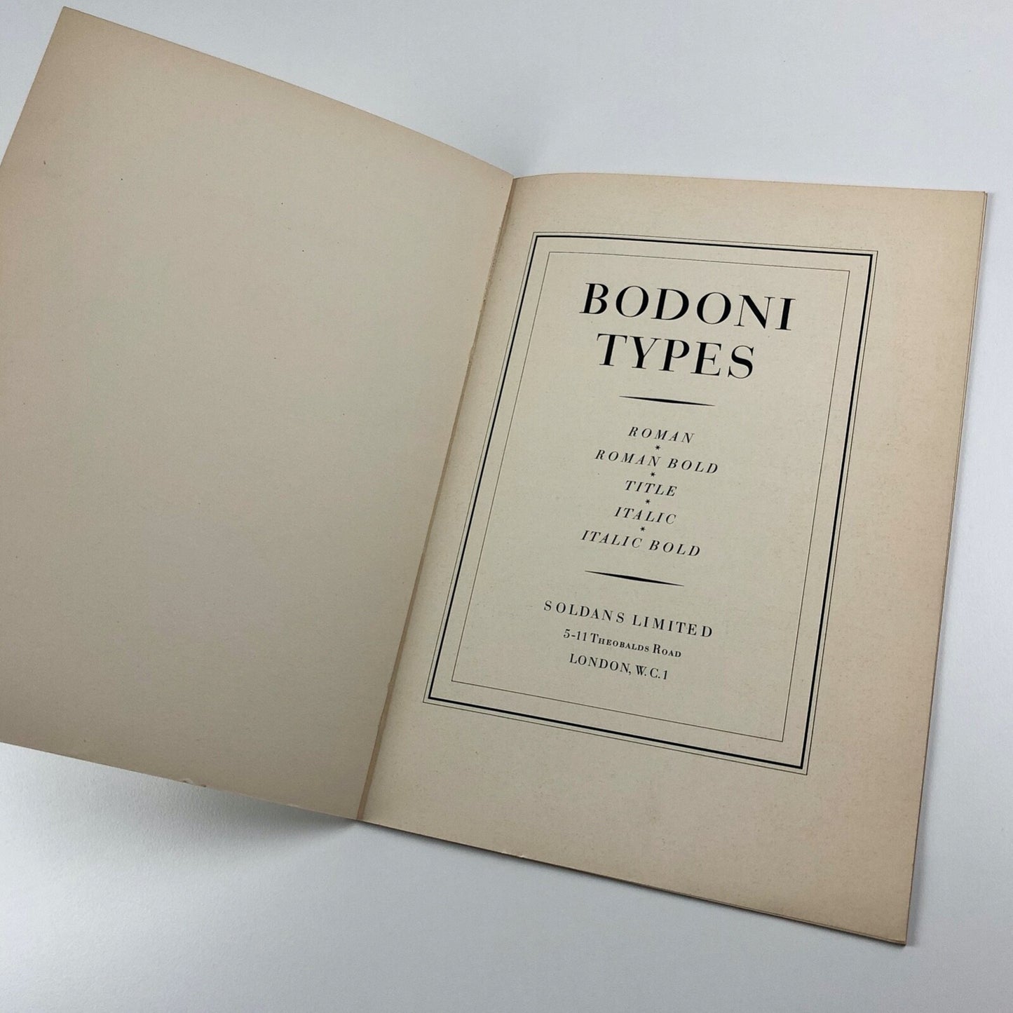 Bodoni Types | Soldans Limited type specimen leaflet, undated