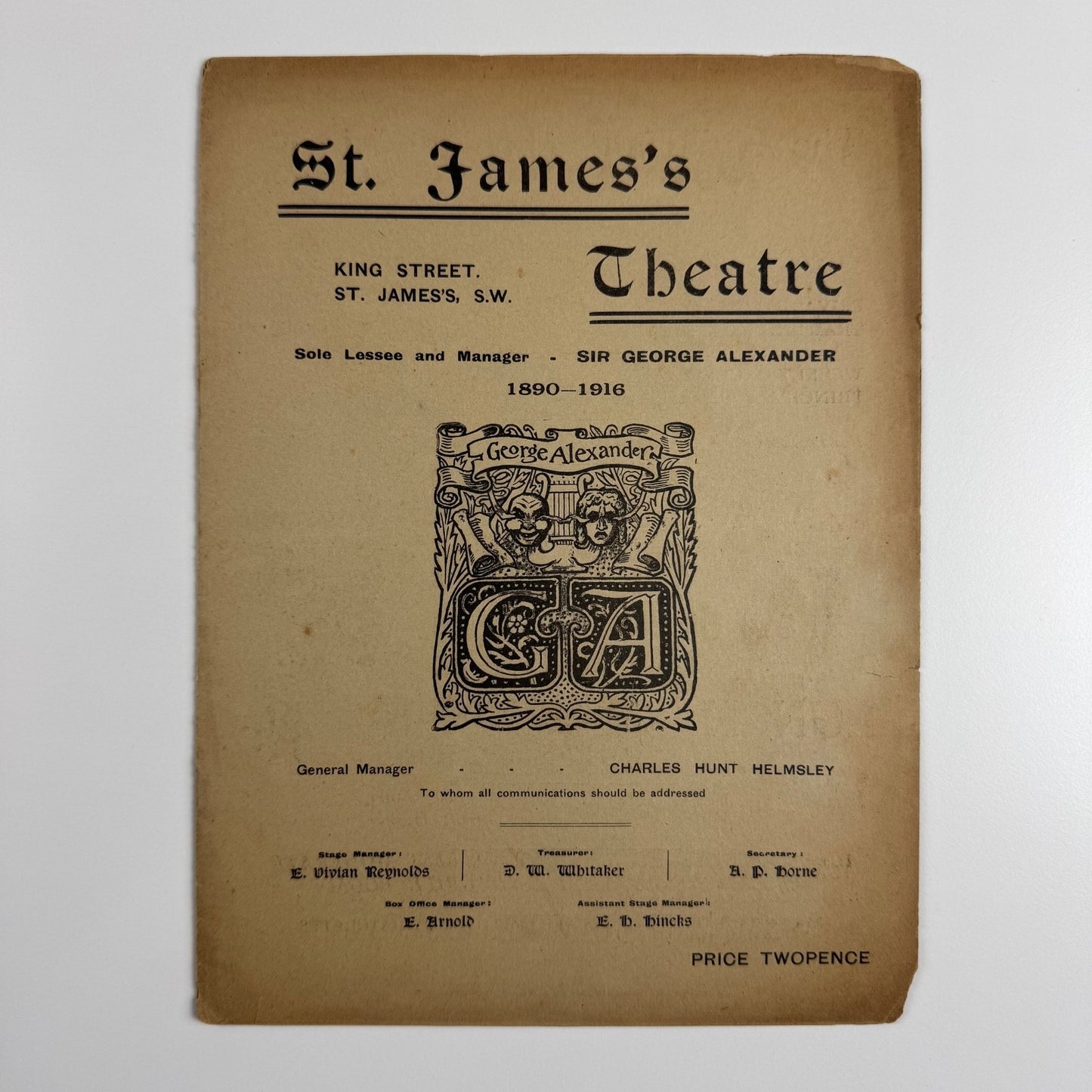 St James's Theatre The Basker | Manager, Sir George Alexander c. 1916