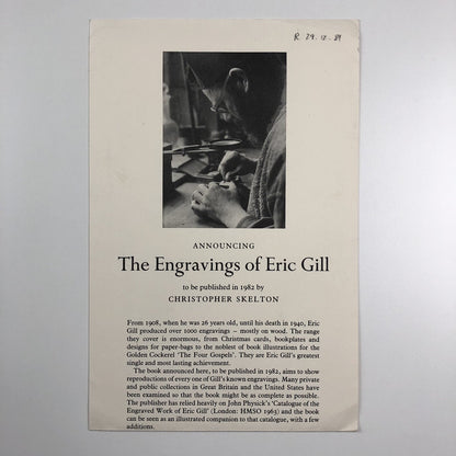 Promotional leaflet/prospectus The Engravings of Eric Gill | Christopher Skelton