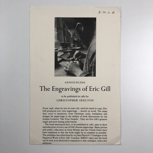 Promotional leaflet/prospectus The Engravings of Eric Gill | Christopher Skelton