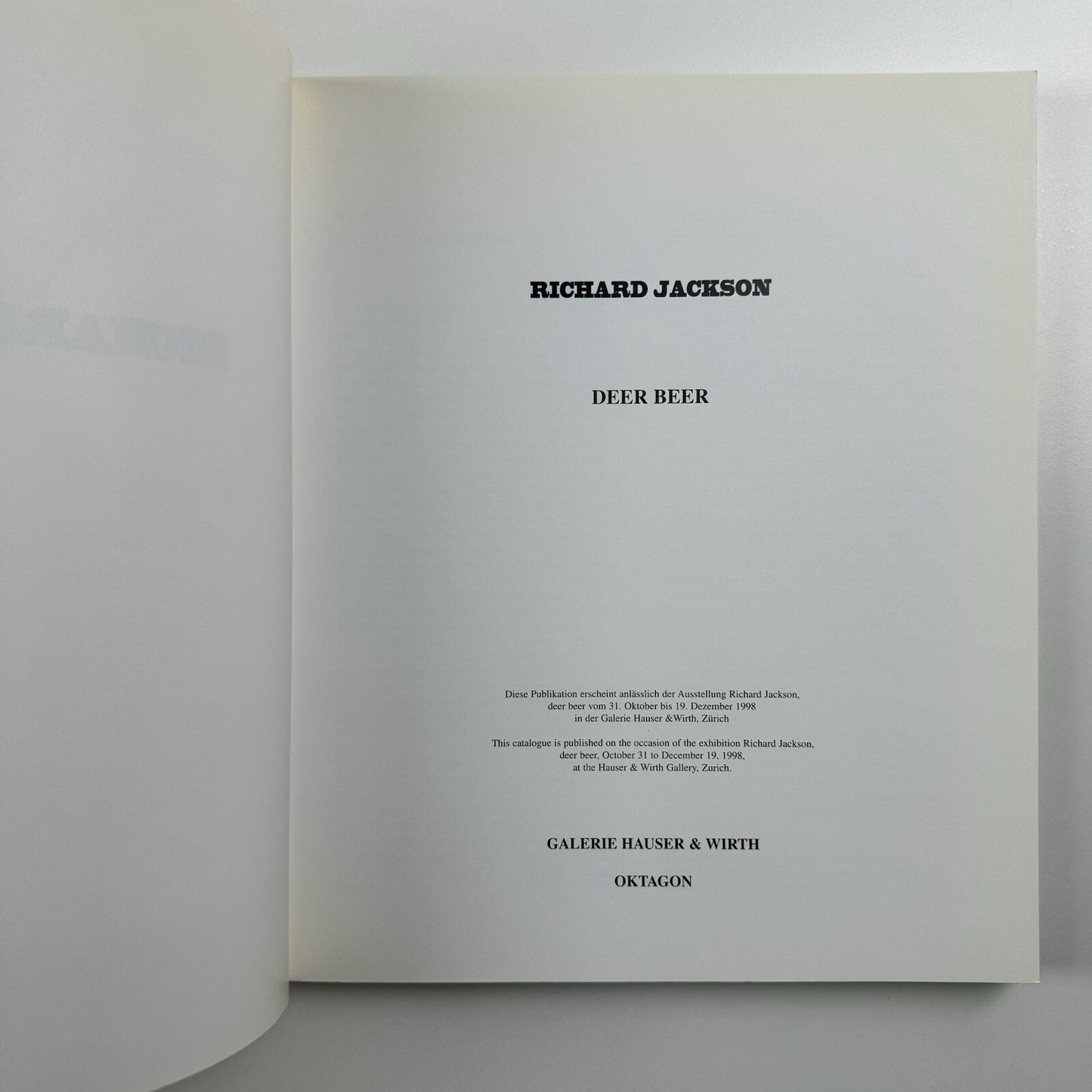 Richard Jackson. deer beer | Galerie Hauser & Wirth Zurich, 1998 exhibition catalogue