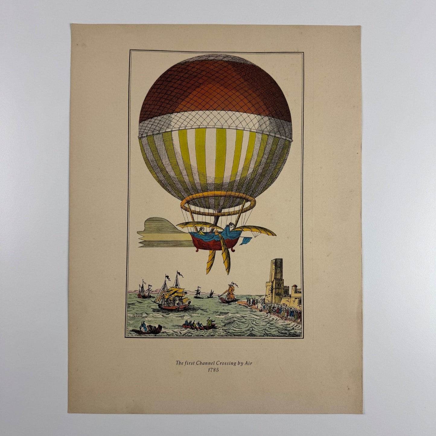 Coloured print hot air balloon The first Channel Crossing by Air | Aerial Press, 1956