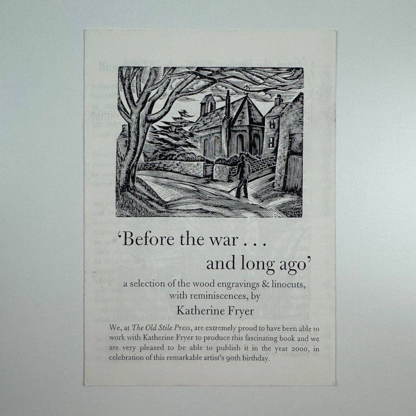 Order form for Before the war Katherine Fryer The Old Stile Press, 2000