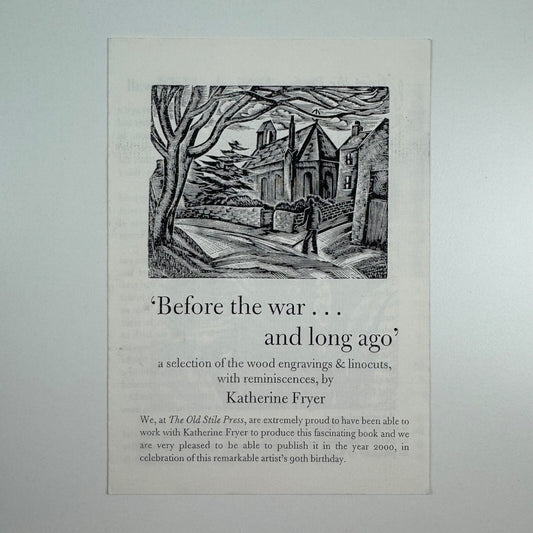 Order form for Before the war Katherine Fryer The Old Stile Press, 2000