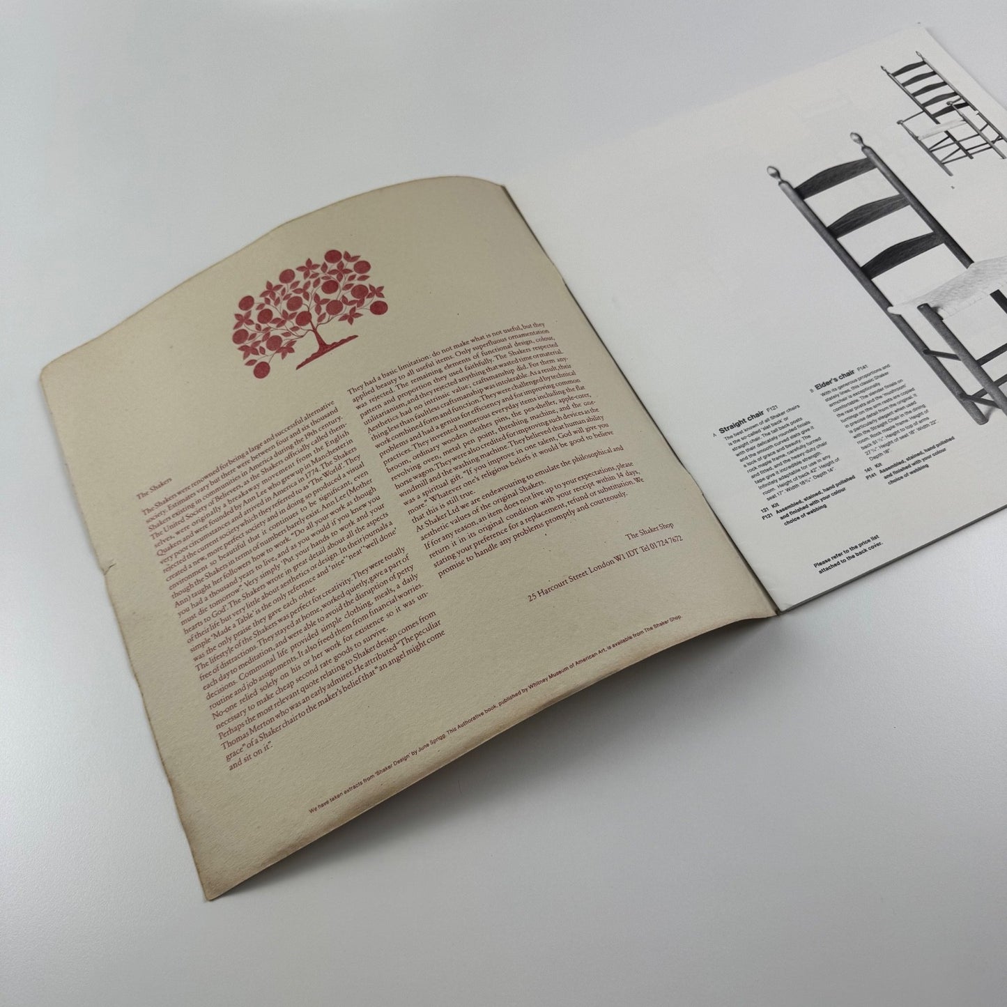 The Shaker [furniture] Shop London catalogue and price list. Dated 1989