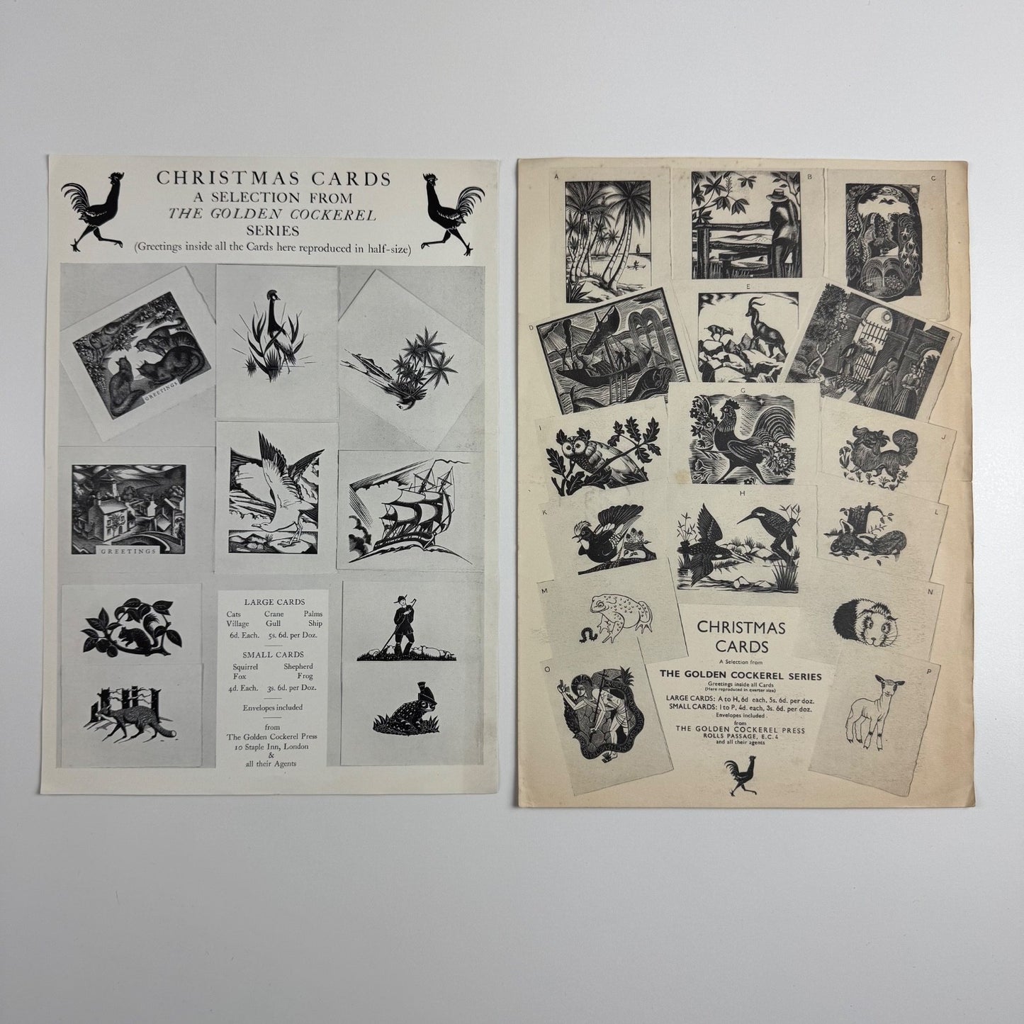 Two leaflets for Christmas Cards a selection from The Golden Cockerel Press