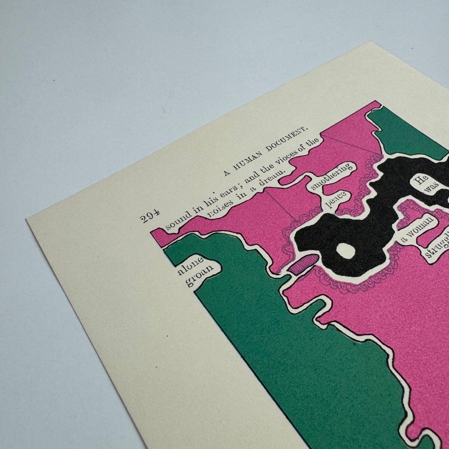 A Humument page 294 'sound in his ears;' by Tom Phillips | The Tetrad Press, 1970