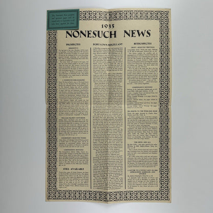 Nonesuch News – 1935 – broadsheet/poster folded | The Nonesuch Press