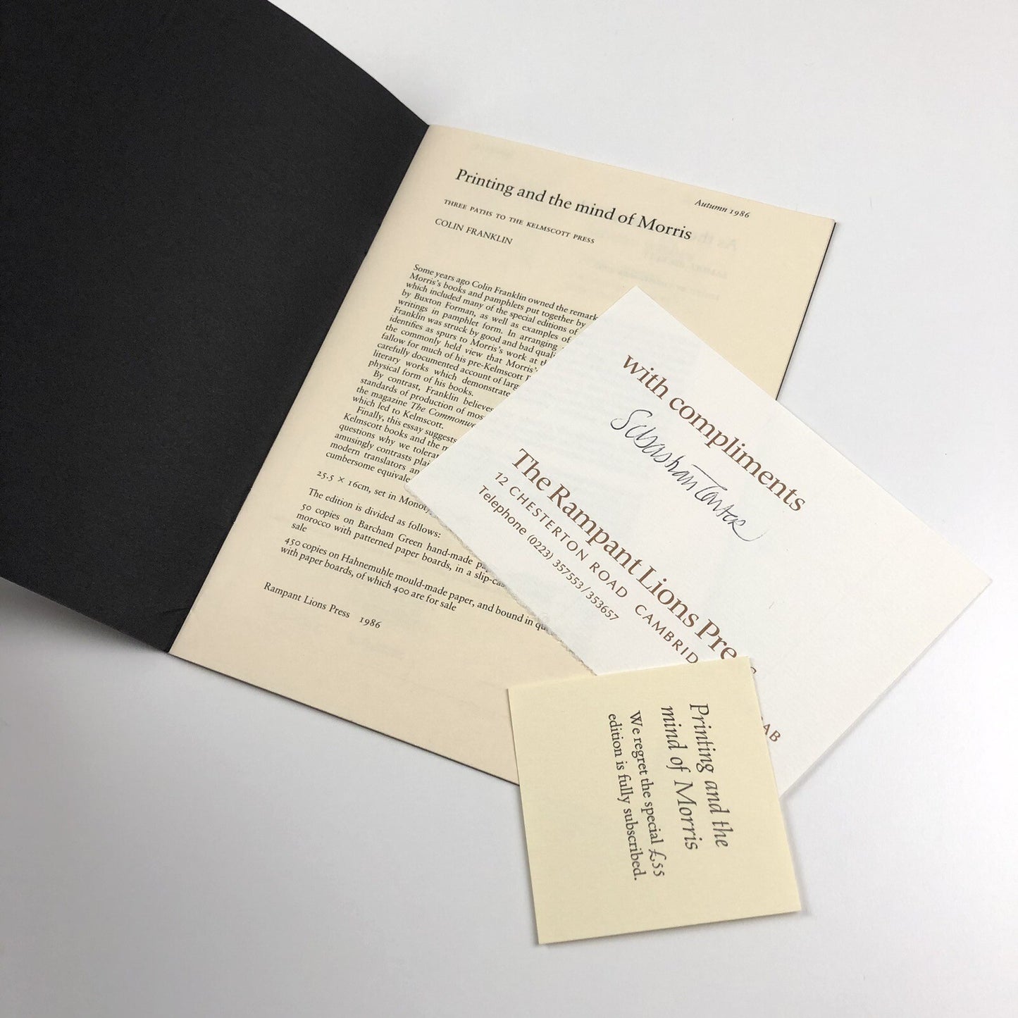 Books from the Rampant Lions Press 1986-87 | Sebastian Carter signature