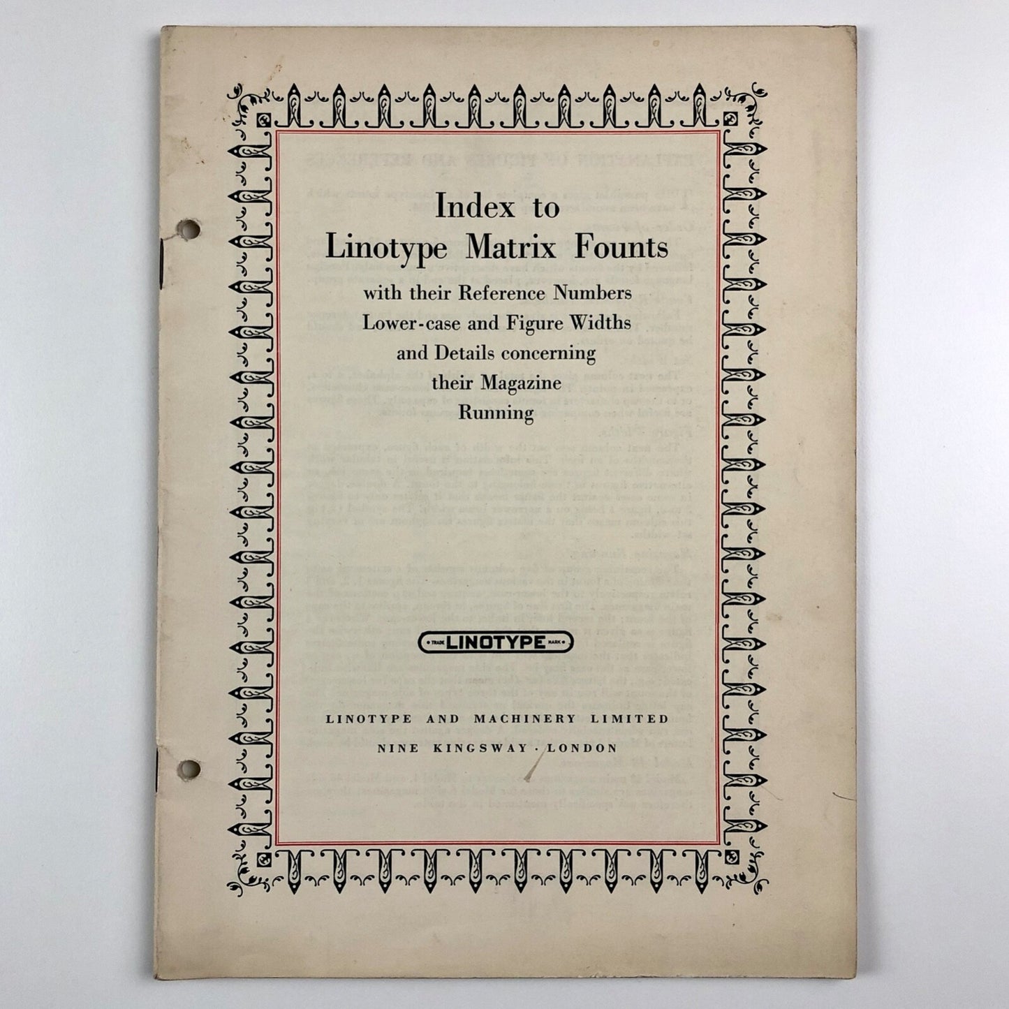 Index to Linotype Matrix Founts | Linotype, London booklet 1975